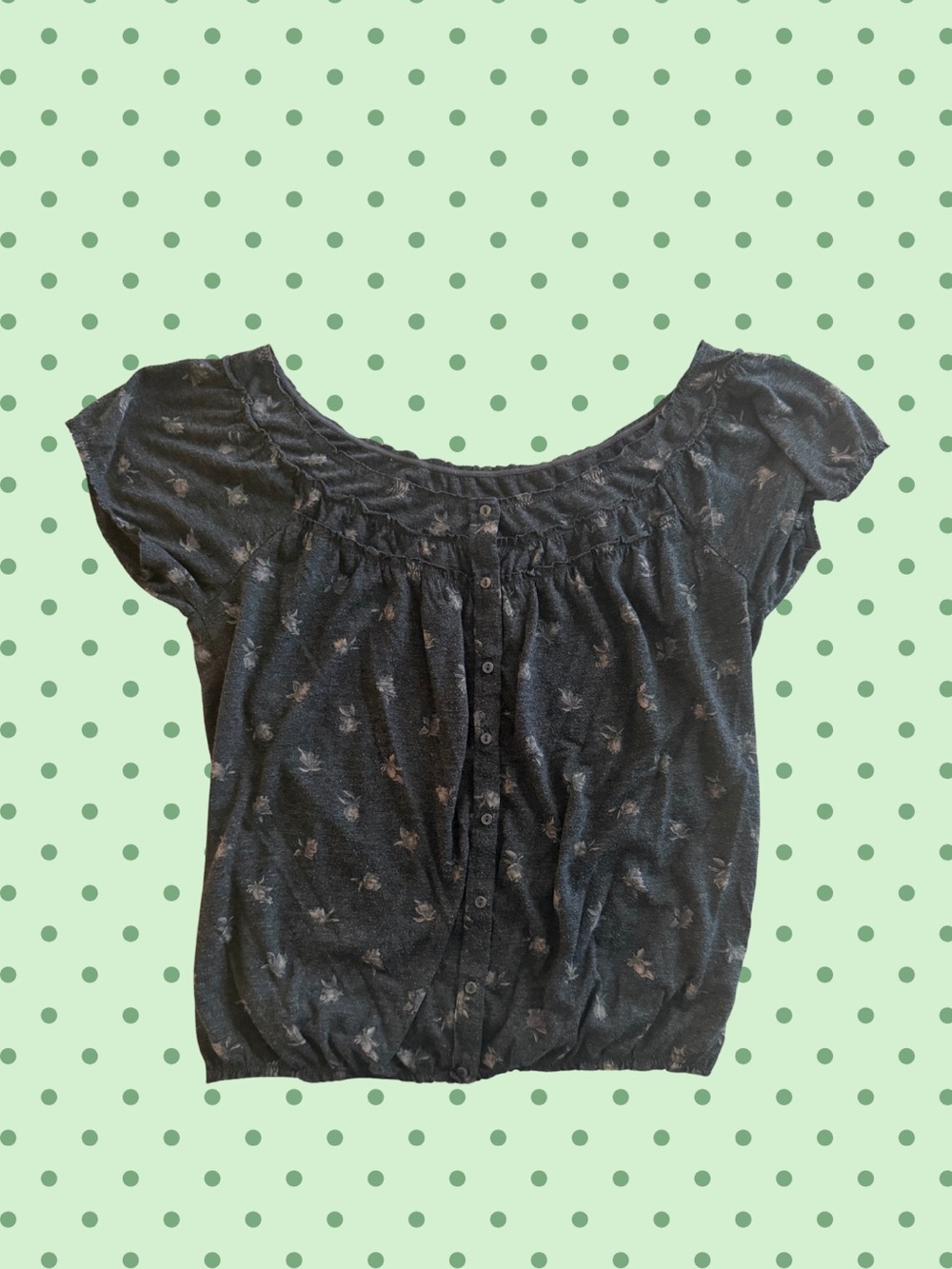 American Eagle Outfitters Black Short-Sleeve Button Front Scoop Top